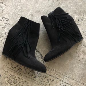 Wedge booties with fringe